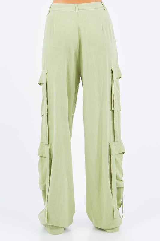 American Bazi Linen Wide Leg Cargo Pants