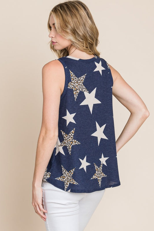 BOMBOM Star Print Waffle Knit Tank