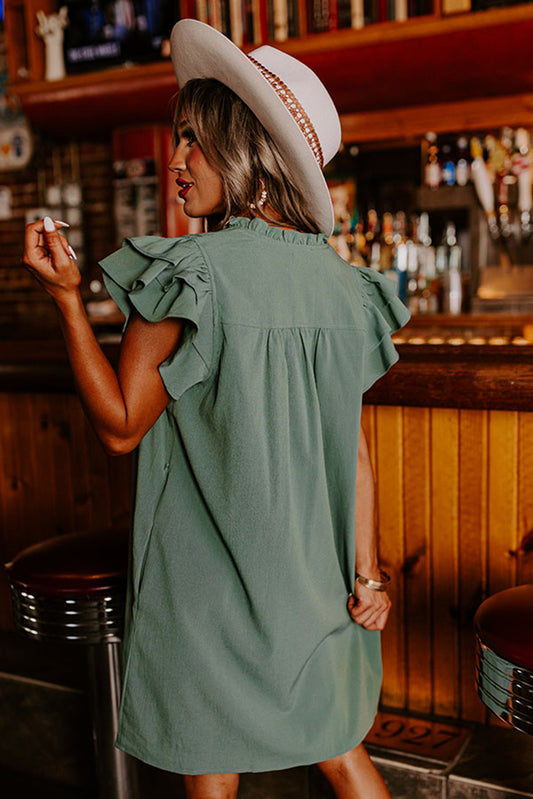 Ruffle Sleeve V-Neck Dress