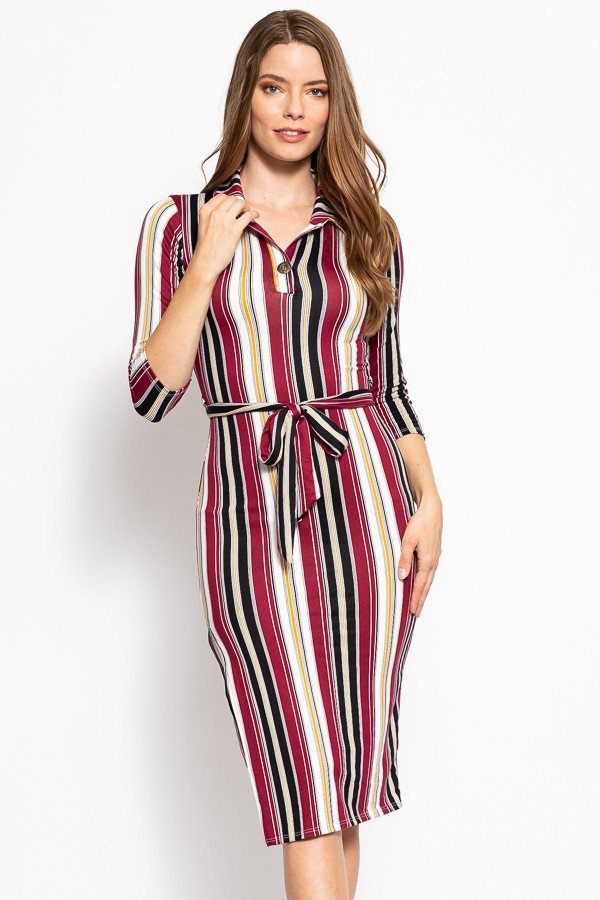 Midi Stripe Tee Dress w/Matching Belt