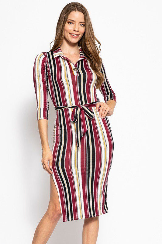 Midi Stripe Tee Dress w/Matching Belt