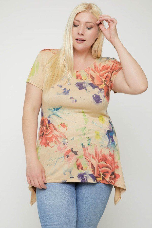 Curvy Collection Watercolor Flower Tunic