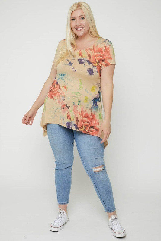 Curvy Collection Watercolor Flower Tunic