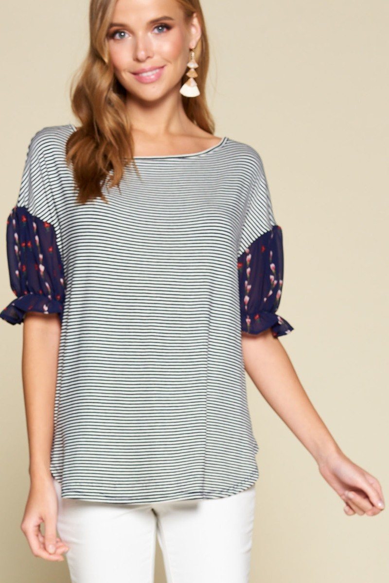 Striped Curved Hem Tee