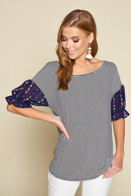 Striped Curved Hem Tee