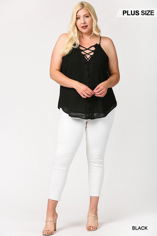 Curvy Collection Plunging V-neckline Lattice Top