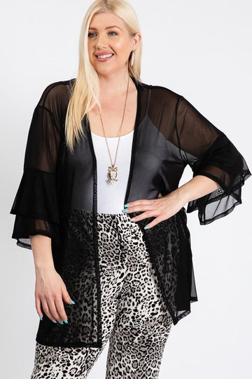 Curvy Collection Ruffle Sleeve Open Cover-Up