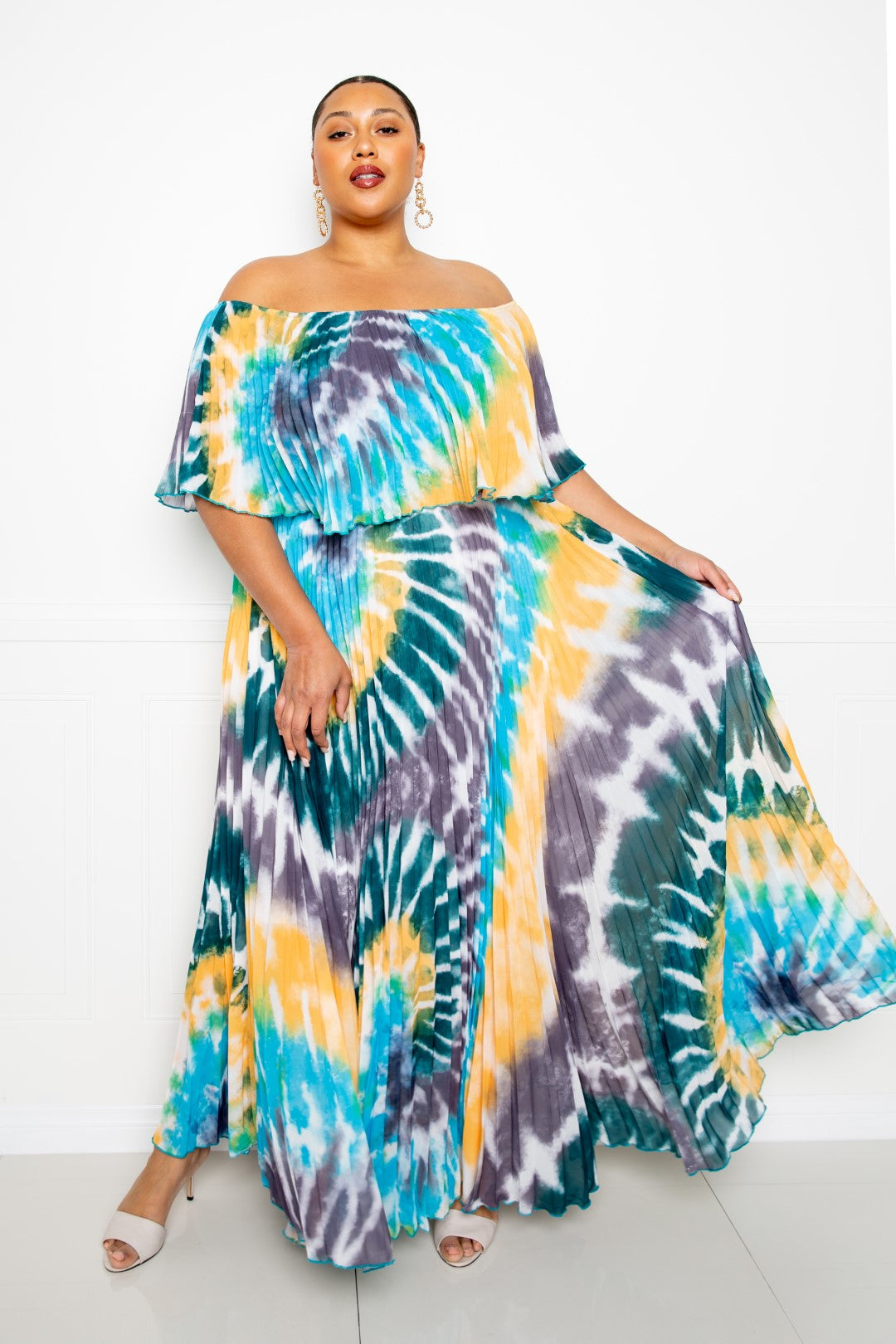 Curvy Collection Tie Dye Off Maxi Dress