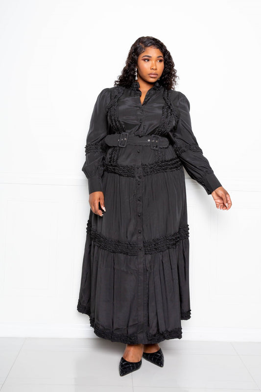 Curvy Collection Belted Shirt Dress With Ruffle Detail