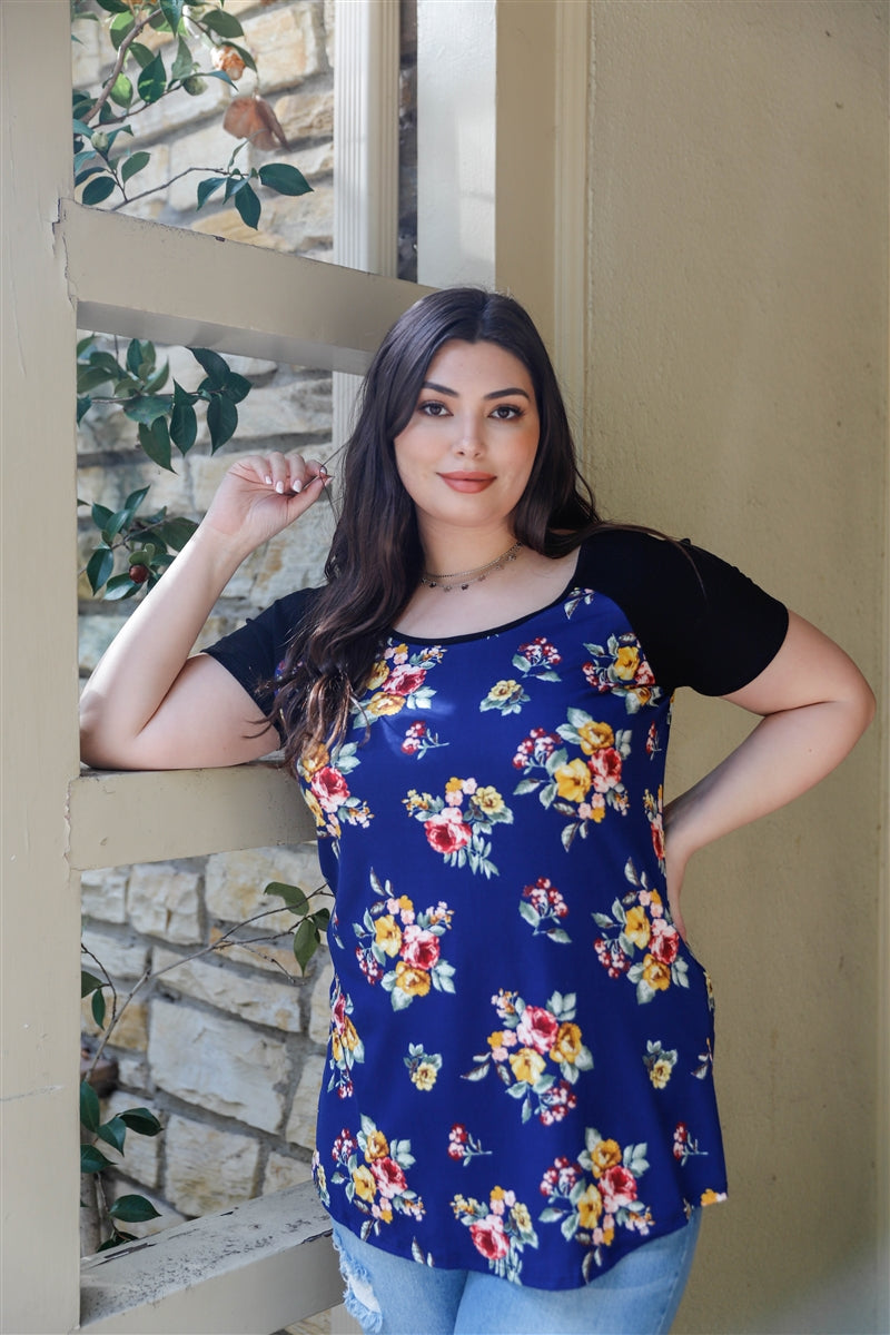 Curvy Collection Floral Colorblock Top