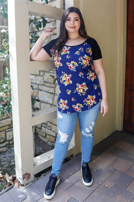 Curvy Collection Floral Colorblock Top