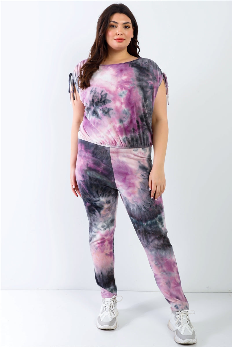 Curvy Collection Purple & Black Tie-dye Pants Set