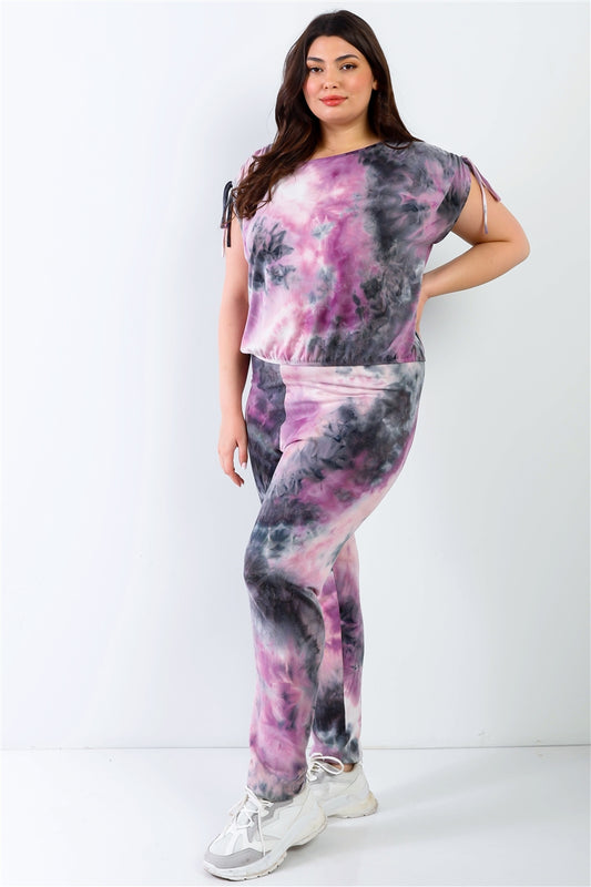 Curvy Collection Purple & Black Tie-dye Pants Set