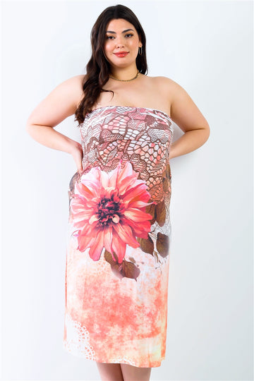 Curvy Collection Peach Flower Midi Dress