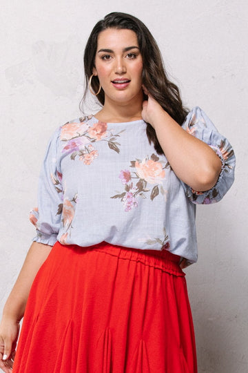 Curvy Collection Floral Printed Woven Blouse