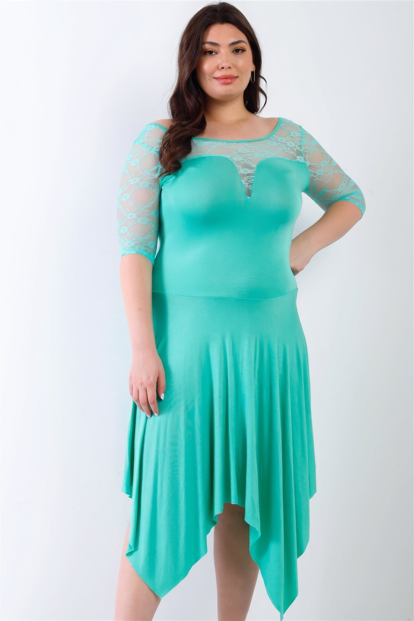 Curvy Collection Lace Handkerchief Midi Dress