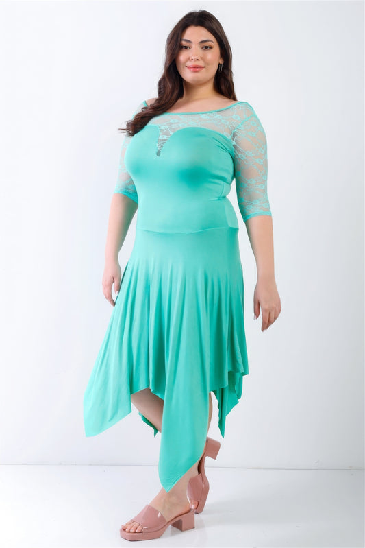 Curvy Collection Lace Handkerchief Midi Dress