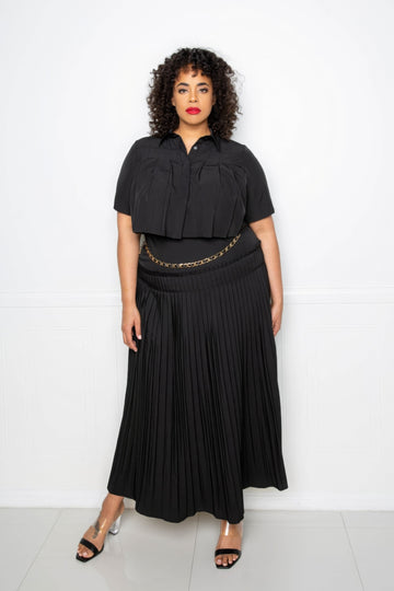 Curvy Collection Pleated Cropped Shirt And Maxi Skirt Set