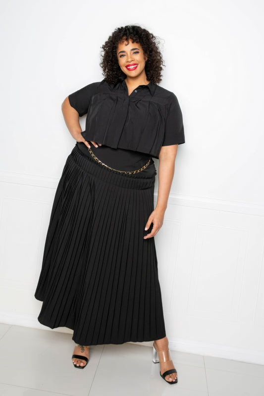 Curvy Collection Pleated Cropped Shirt And Maxi Skirt Set