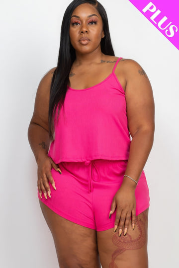 Curvy Collection Ribbed Strappy Top And Shorts Set