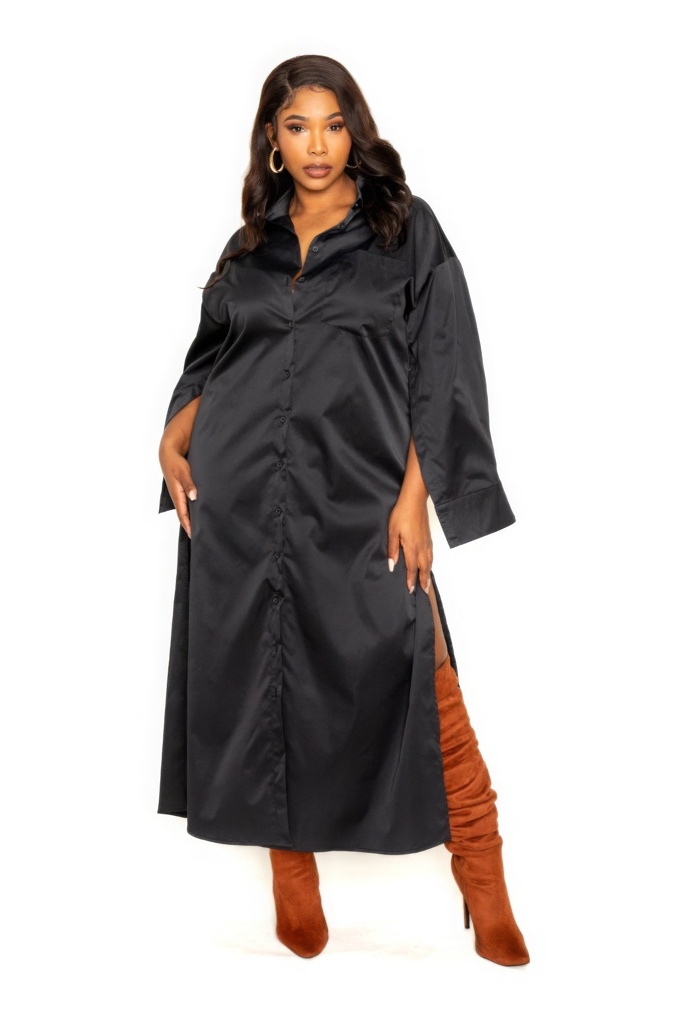 Curvy Collection Cape Sleeve Shirt Dress