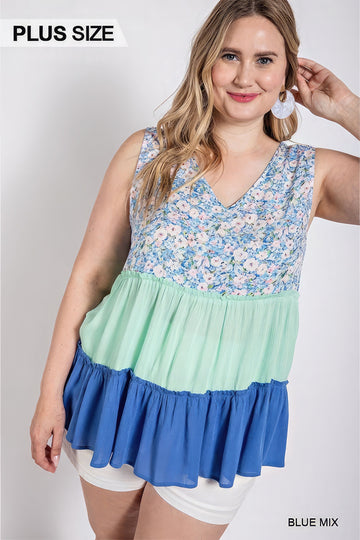 Curvy Collection Floral Block V-neck Top