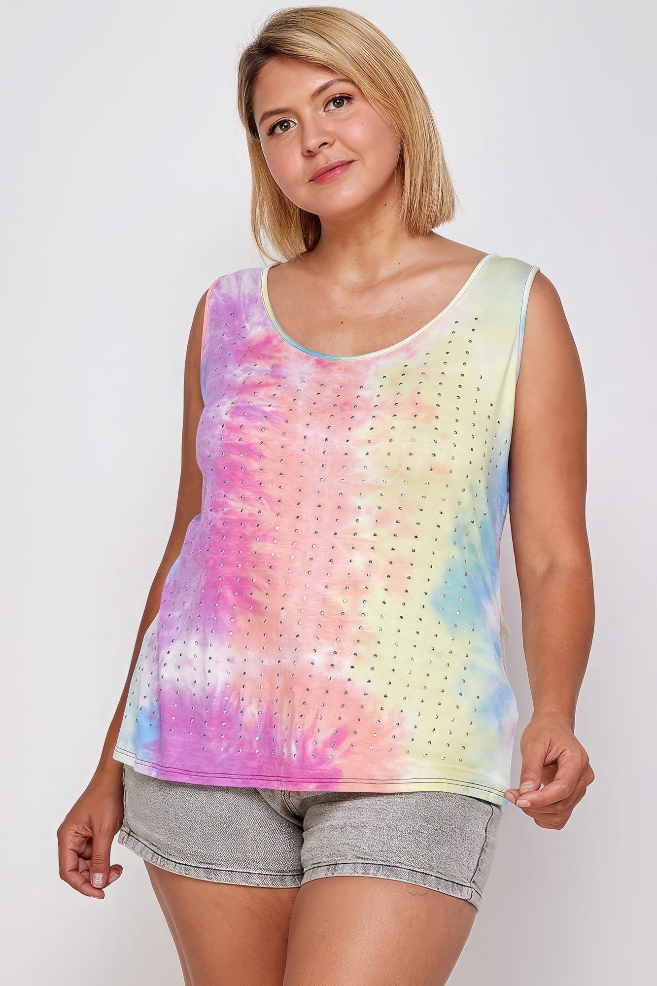 Curvy Collection Tie Dye Tank With Studs