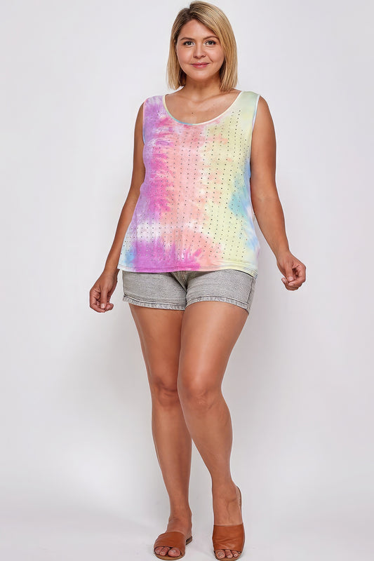 Curvy Collection Tie Dye Tank With Studs