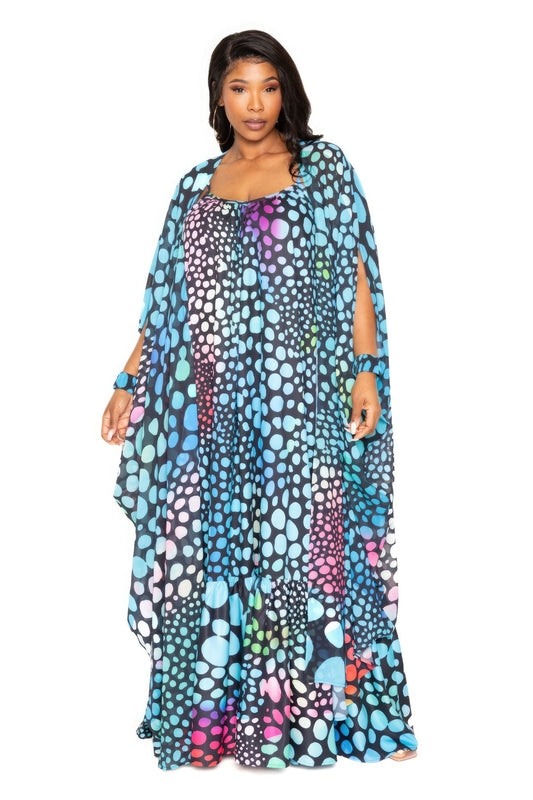 Curvy Collection Blue Dot Robe With Wrist Band