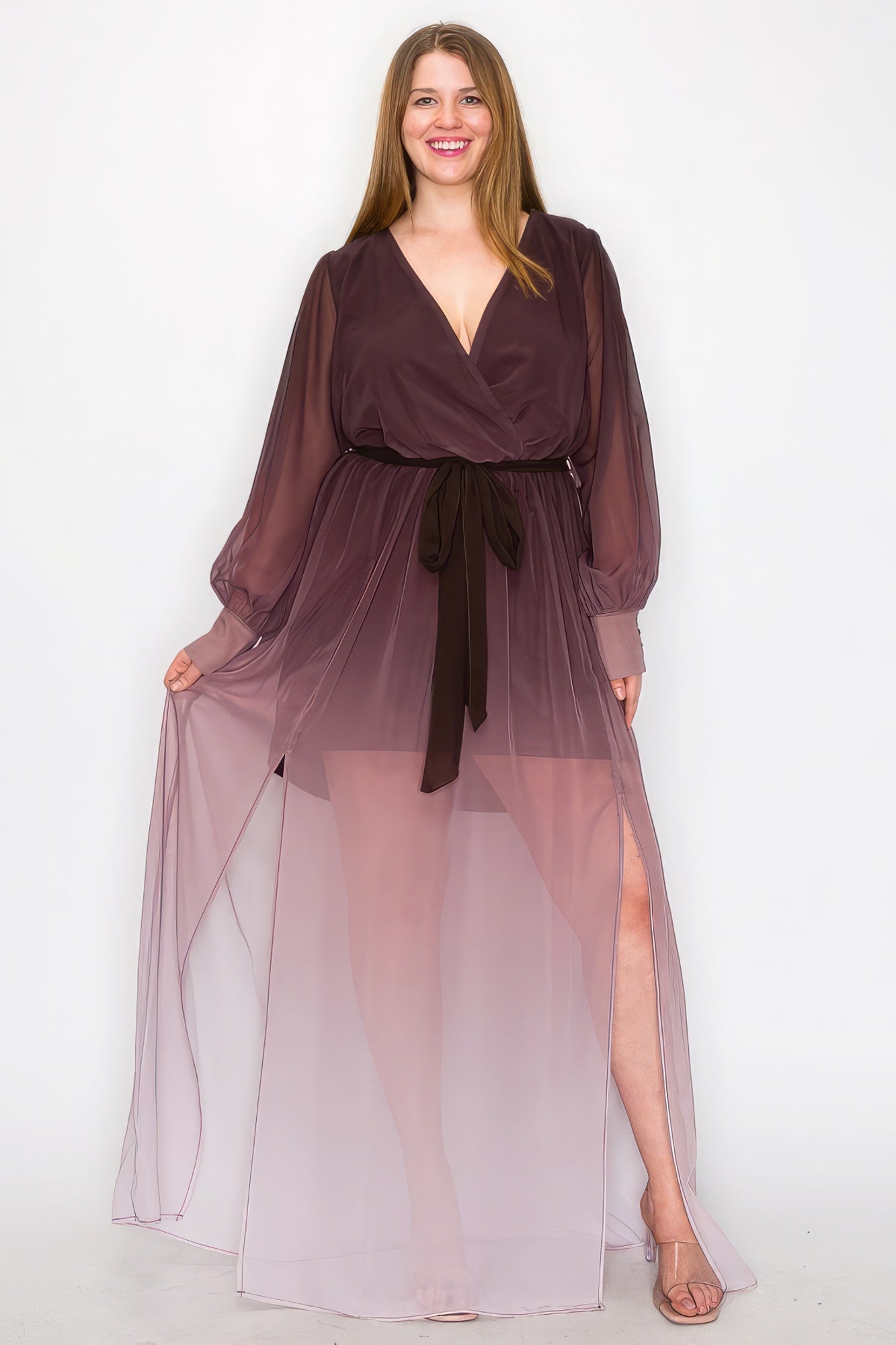 Curvy Collection Ombre Chiffon Wrap Maxi Dress