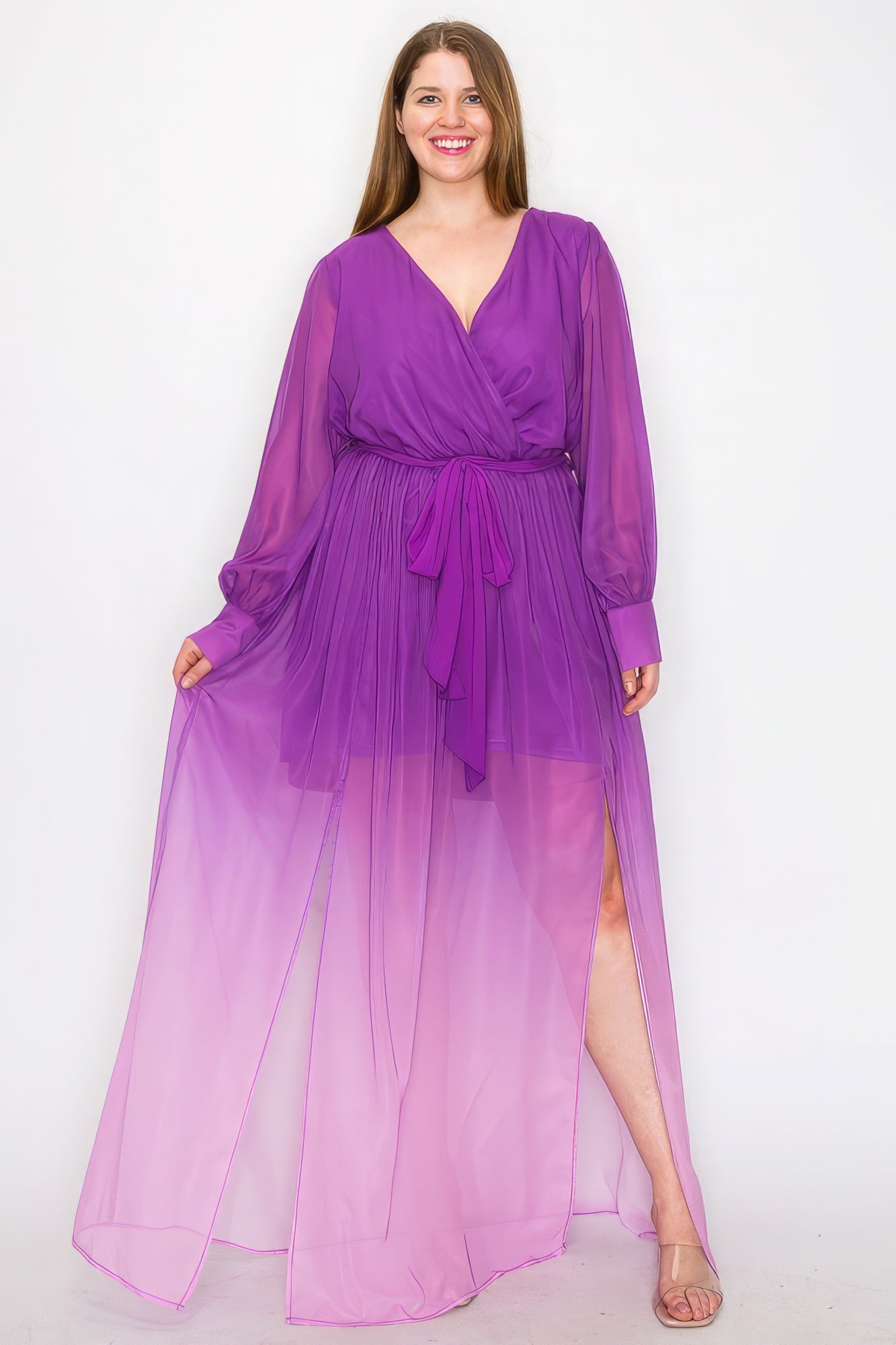 Curvy Collection Ombre Chiffon Wrap Maxi Dress