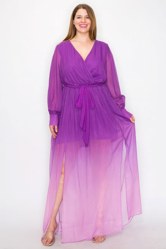 Curvy Collection Ombre Chiffon Wrap Maxi Dress