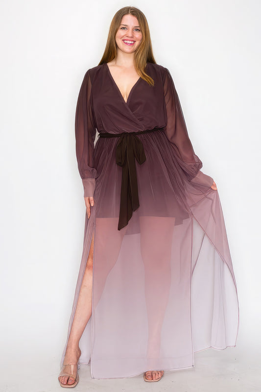 Curvy Collection Ombre Chiffon Wrap Maxi Dress