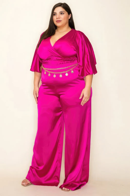 Curvy Collection Satin Wrap Jumpsuit