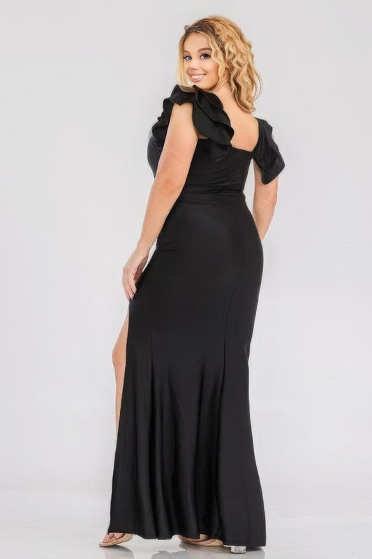 Curvy Collection Satin Ruffle Maxi Dress