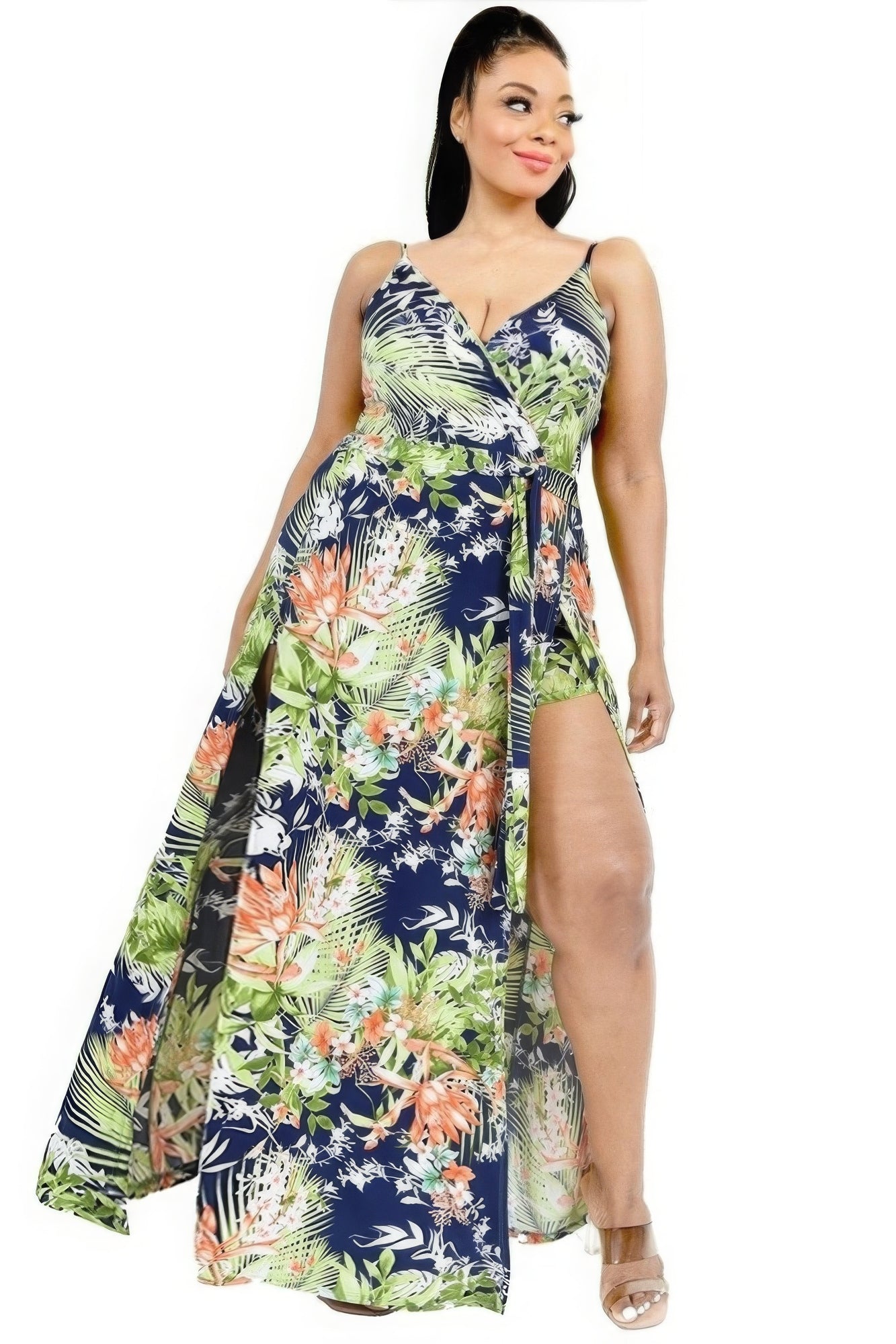 Curvy Collection Tropical Leaf Maxi Dress