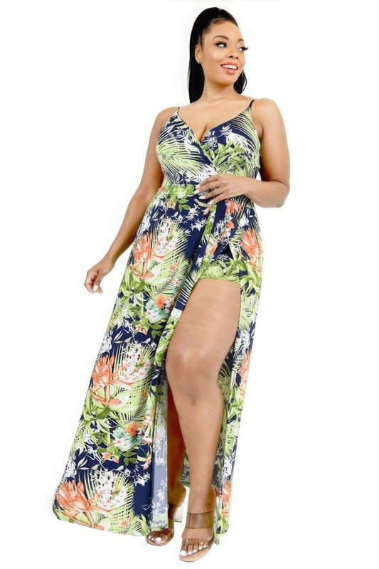 Curvy Collection Tropical Leaf Maxi Dress