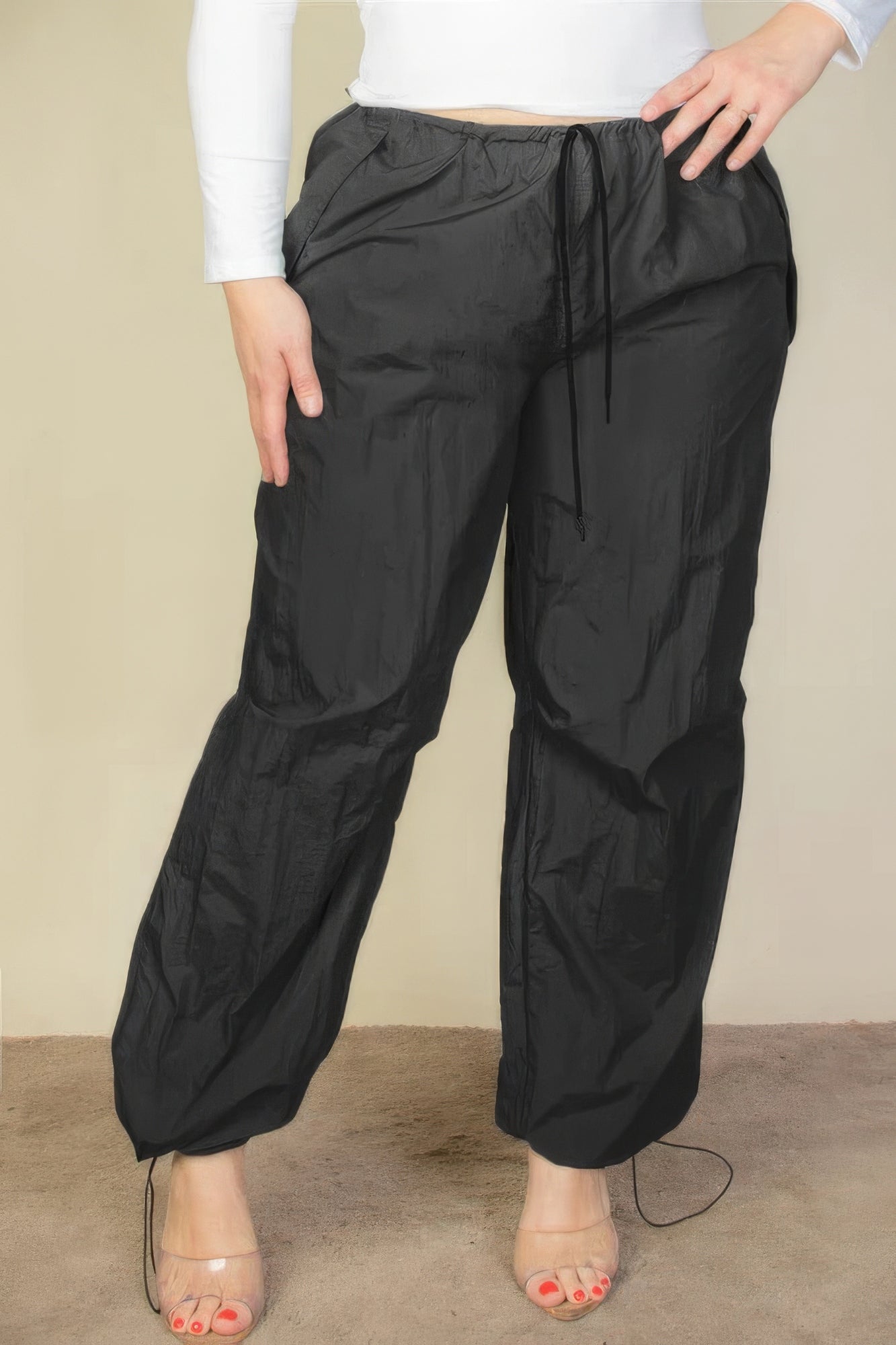 Curvy Collection Drawstring Waist Parachute Pants