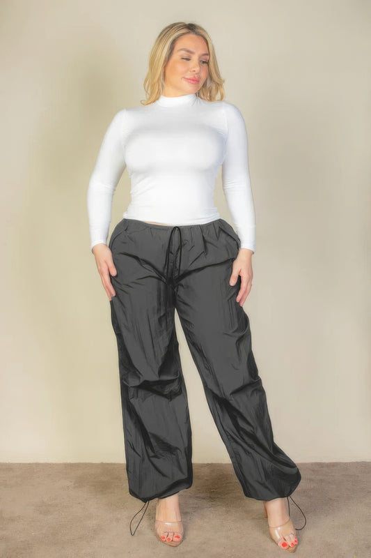 Curvy Collection Drawstring Waist Parachute Pants