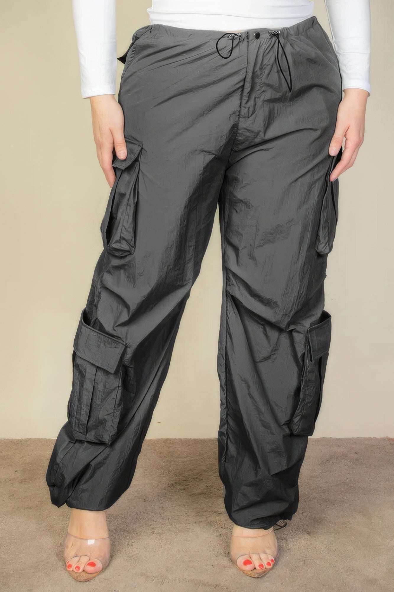 Curvy Collection Flap Pockets Parachute Pants