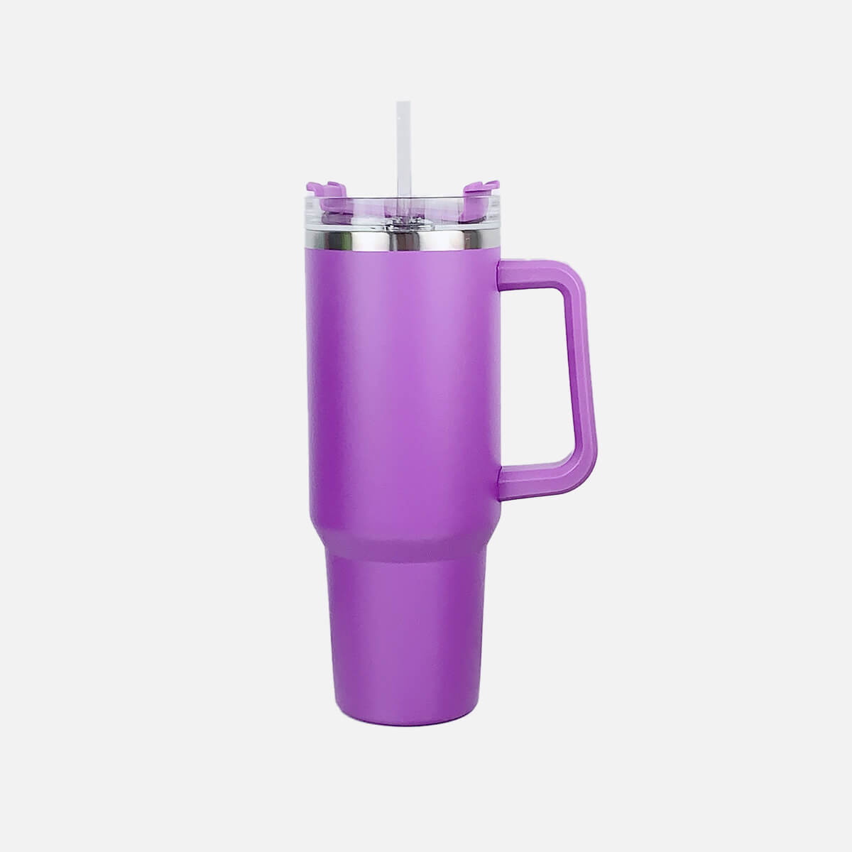 Purple - Stainless Steel Tumbler with Handle and Straw