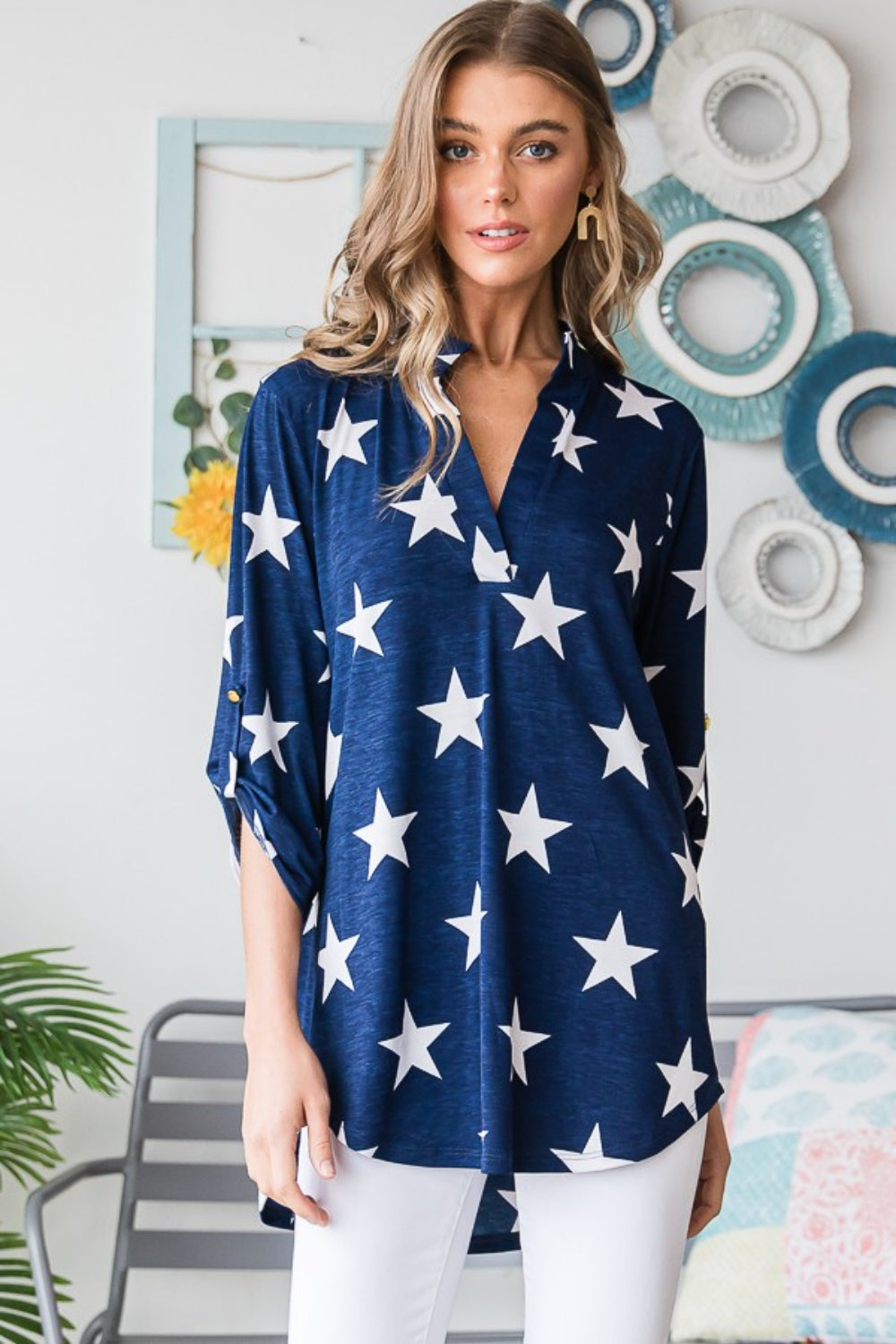 Heimish Sleeve Star Print Top