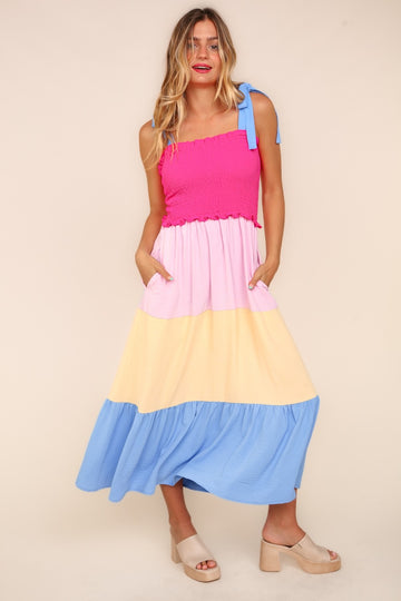 Color Block Tiered Cami Dress