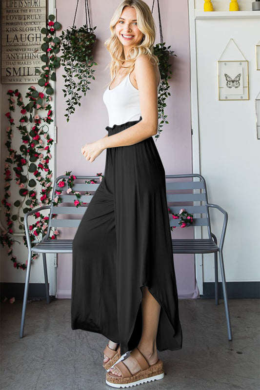 Heimish Full Size Frill Slit High Waist Wide Leg Pants