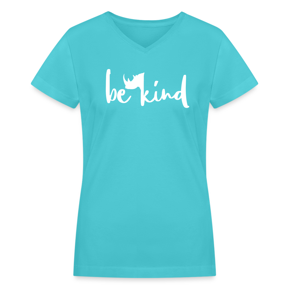 Rhino Be Kind V-Neck Tee - aqua