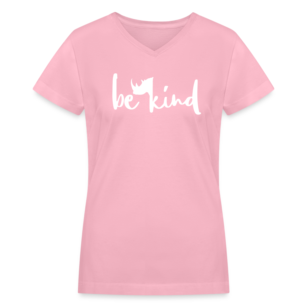 Rhino Be Kind V-Neck Tee - pink