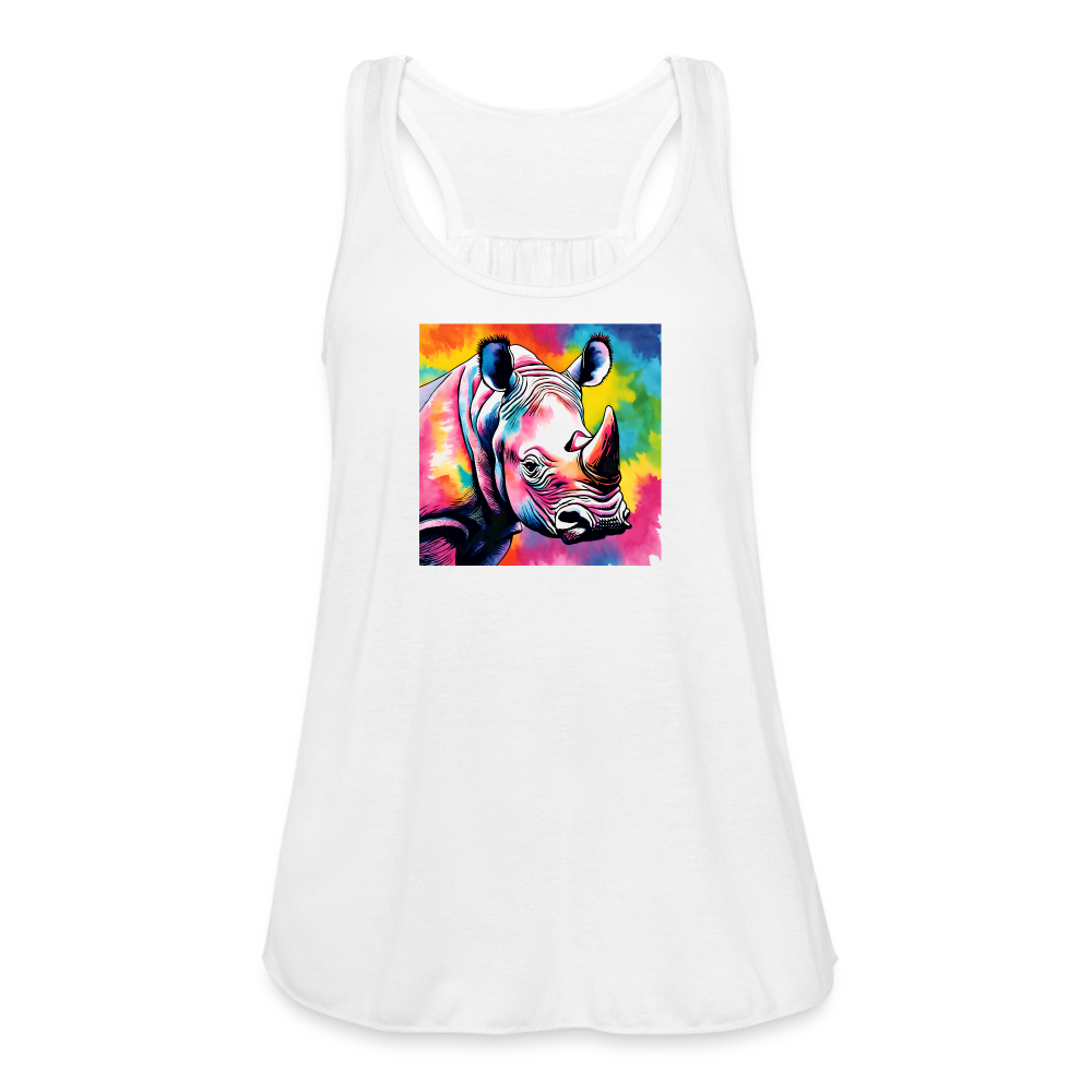 Tie Dye Rhino Women's Flowy Tank Top - white