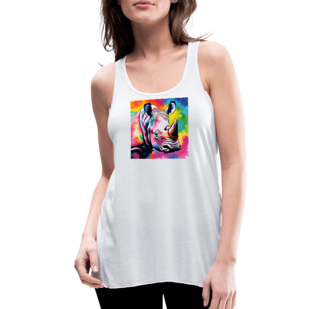 Tie Dye Rhino Women's Flowy Tank Top - white