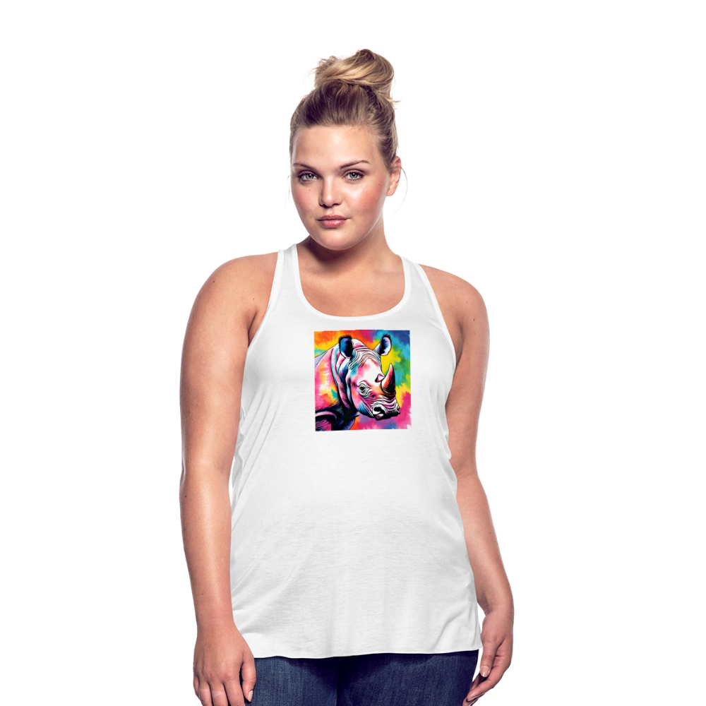 Tie Dye Rhino Women's Flowy Tank Top - white