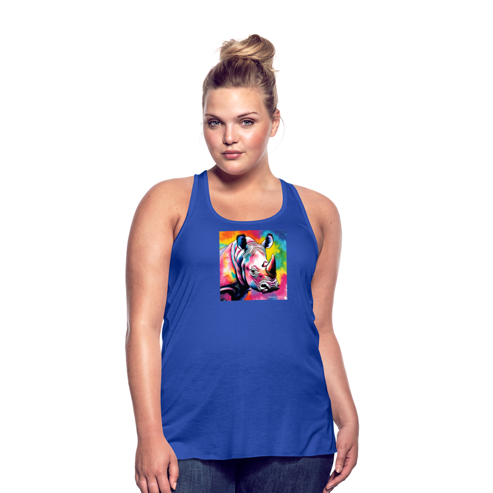 Tie Dye Rhino Women's Flowy Tank Top - royal blue